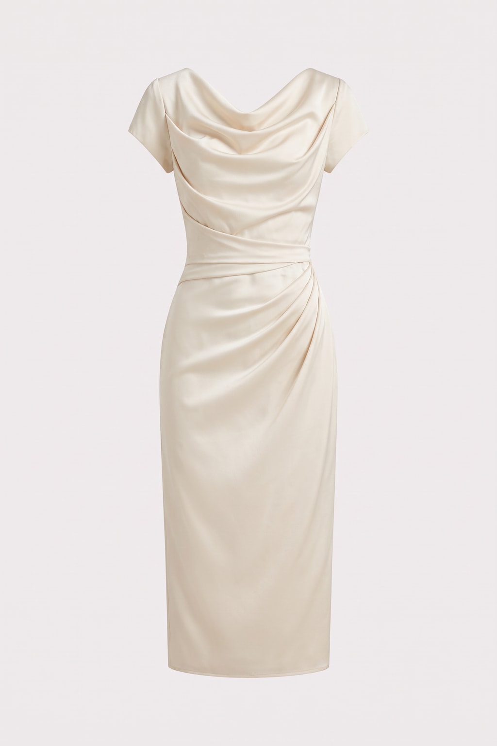Satin Polyester Midi Dress With V-Neck - 1