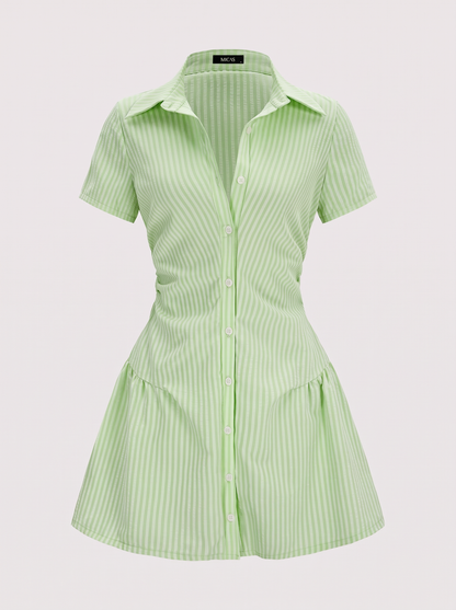 Striped V-Neck Short Sleeve Mini Dress - view 10