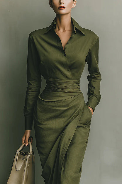 Lapel Midi Dress With Asymmetric Hem - view 4