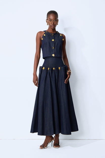 Denim Crop Top and Maxi Skirt Set, Convertible - view 3