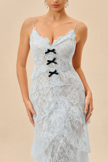 Tiered Ruffle Lace Maxi Dress in Blue - view 3