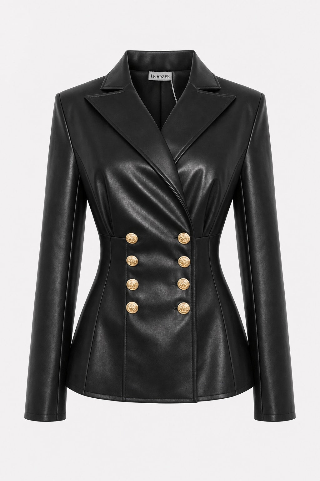 Faux Leather Notched Collar Jacket - 1