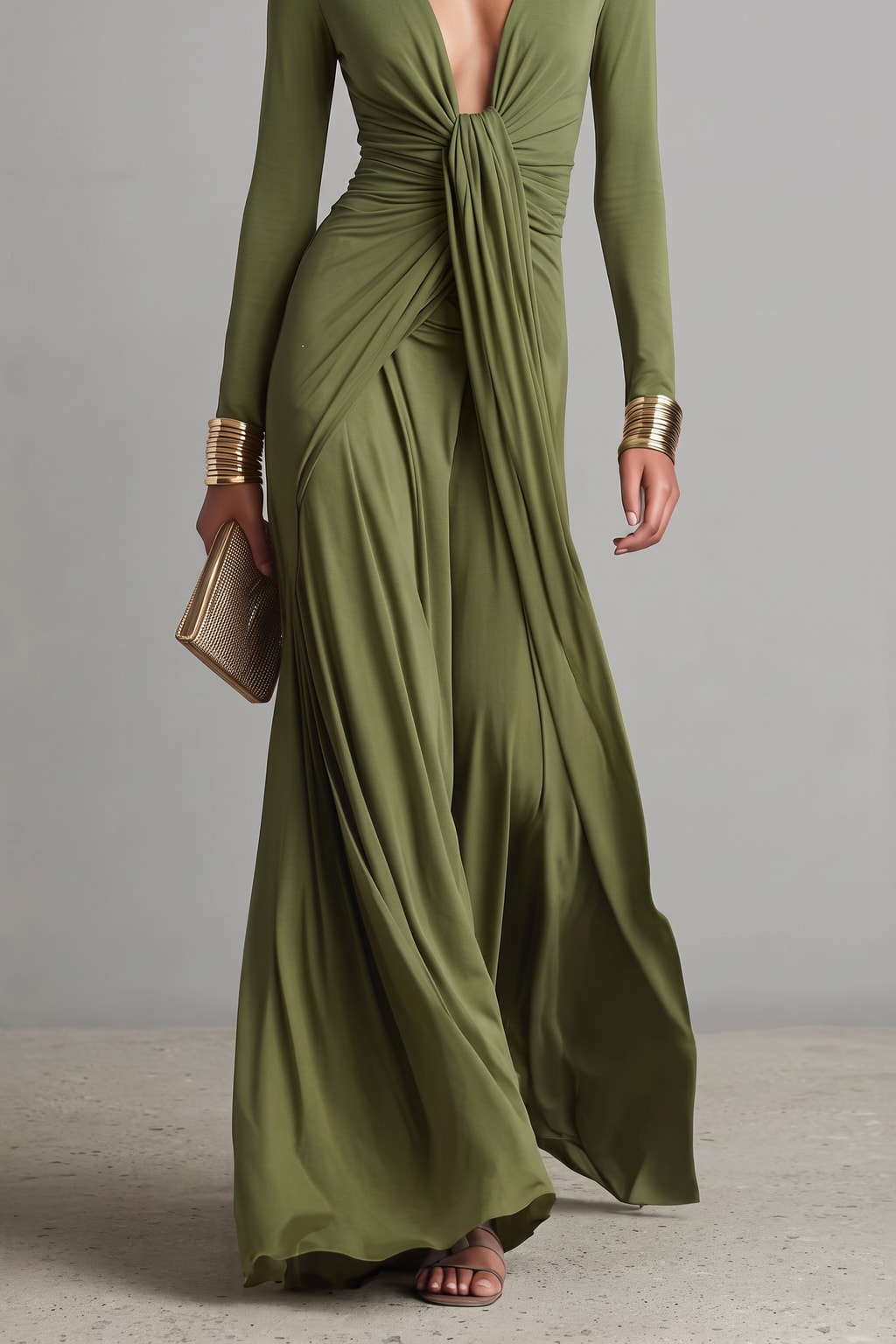 Polyester Maxi Dress V-Neck Wrap Gown - 5