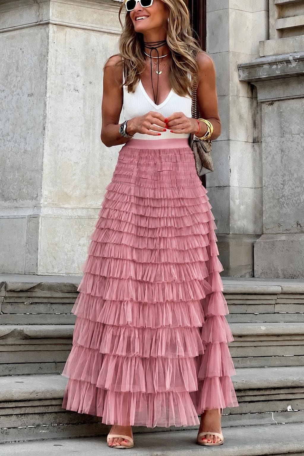 Tulle Ankle-Length Skirt With Elastic Waist - 8