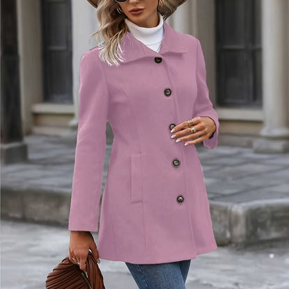 Waist-cinching mid-length coat with stand collar - view 3