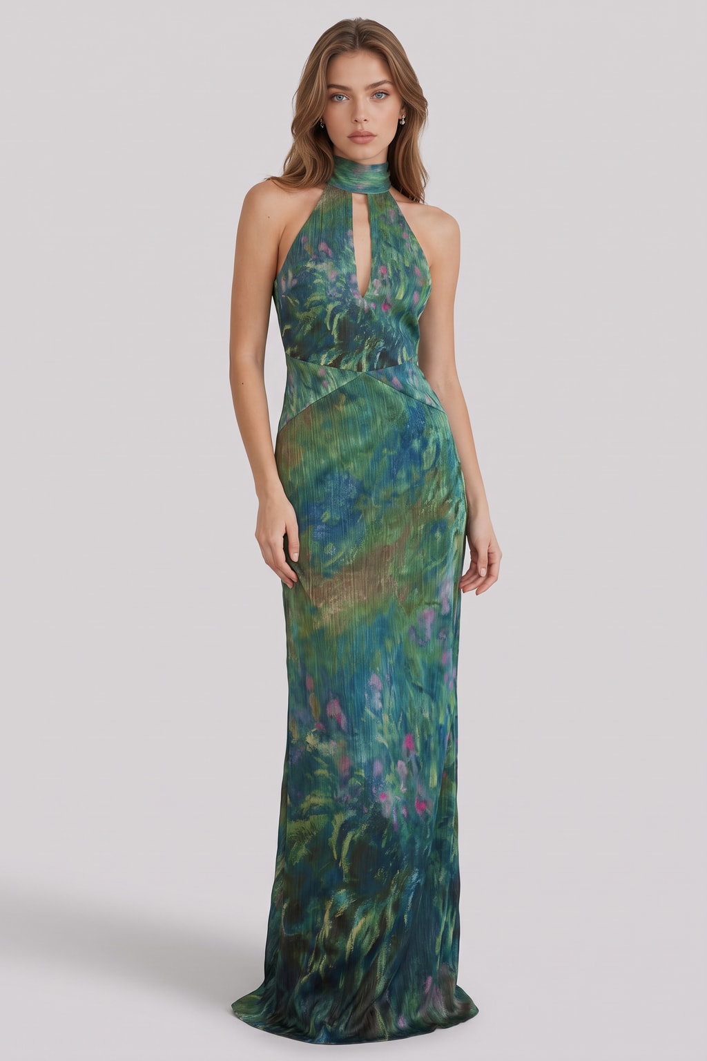 Chiffon Maxi Dress With High Neckline - 4