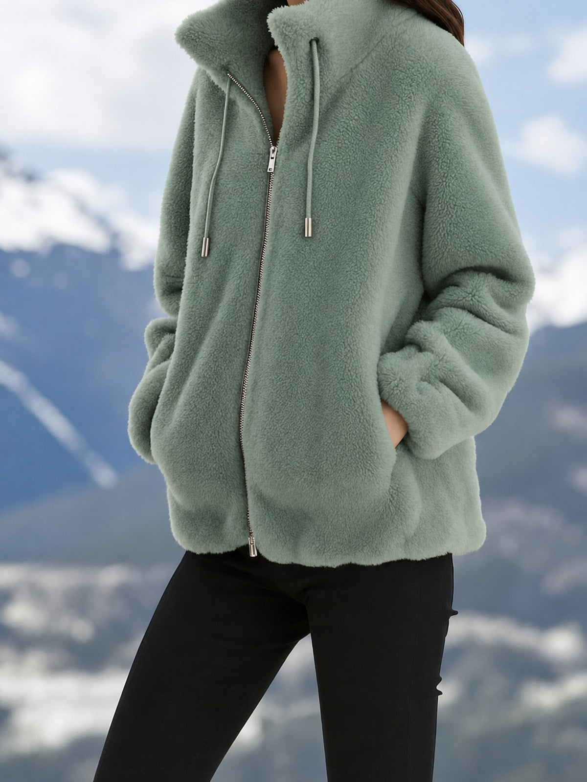 Full-Zip Cozy Coat With Soft Warmth & Side Pockets - 2
