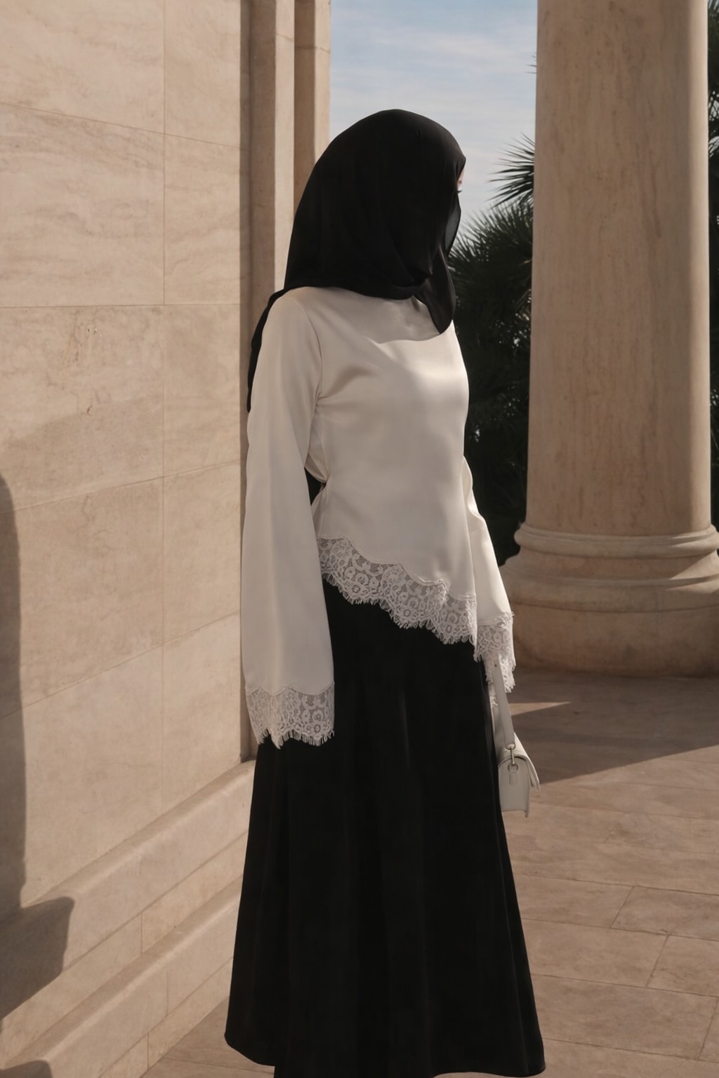 Satin Lace Top With Dramatic Flare Sleeves - 4