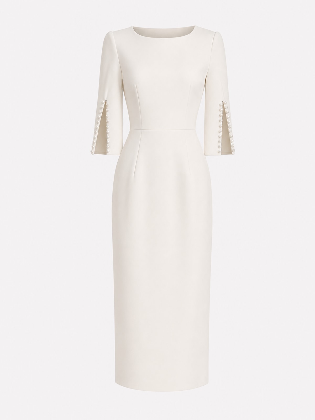 Elegant Polyester Beaded Round Neck Midi Dress - 1