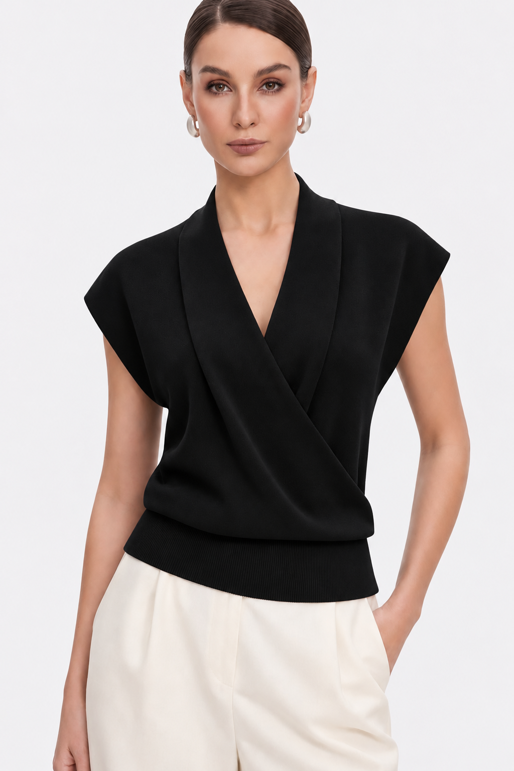 Knit Wrap V-Neck Top - 8
