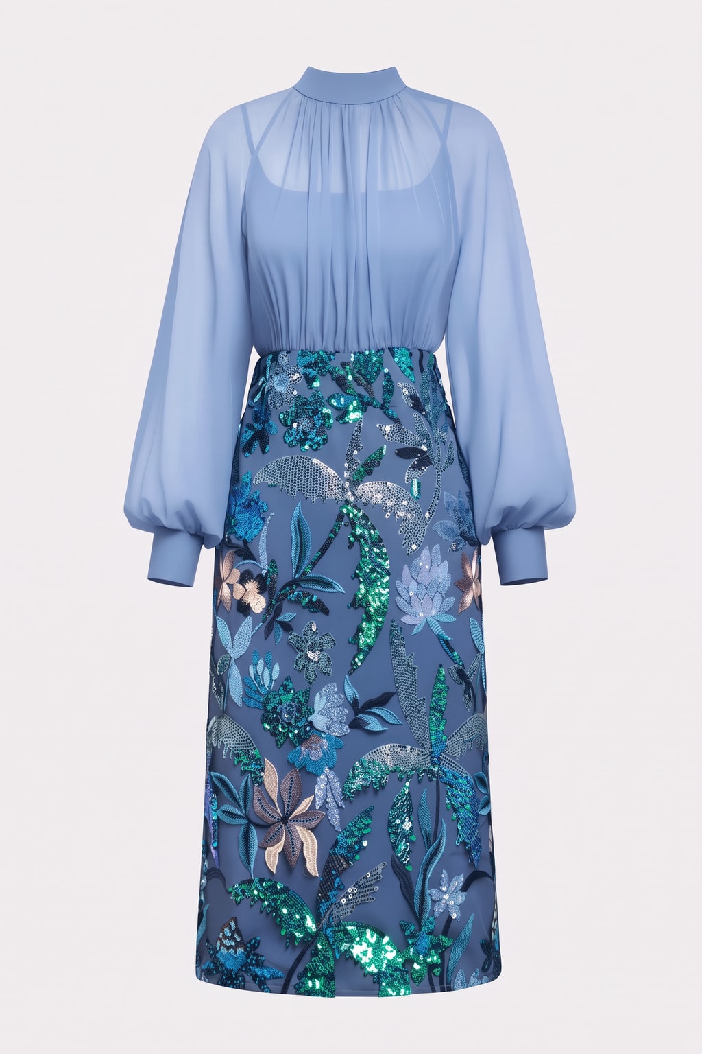 Sequin Balloon Sleeve Midi Dress - 1