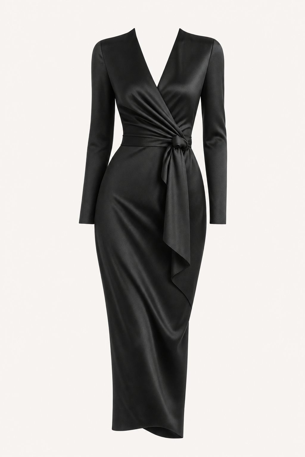 Satin V-neck tie-waist midi dress