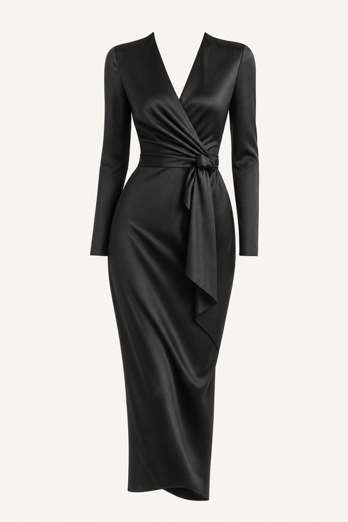 Satin V-neck tie-waist midi dress