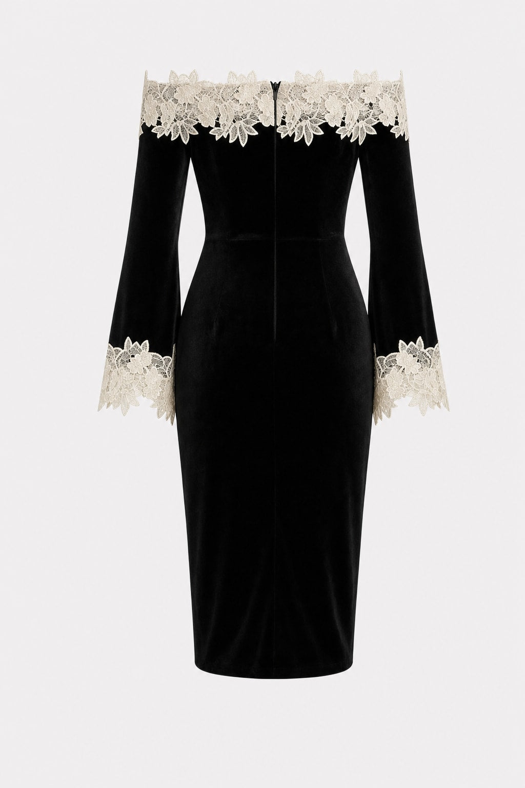 Velvet Lace Off-Shoulder Sheath Midi Dress - 5