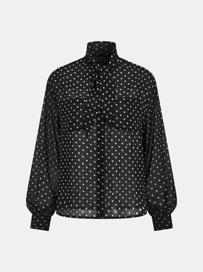 Black Polka Dot Chiffon Top and Skirt Set - view 5