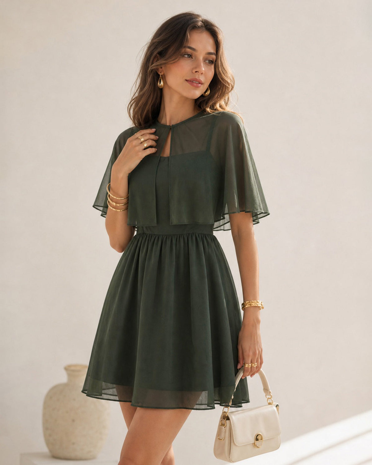 Green Sweetheart Chiffon Mini Dress - view 3
