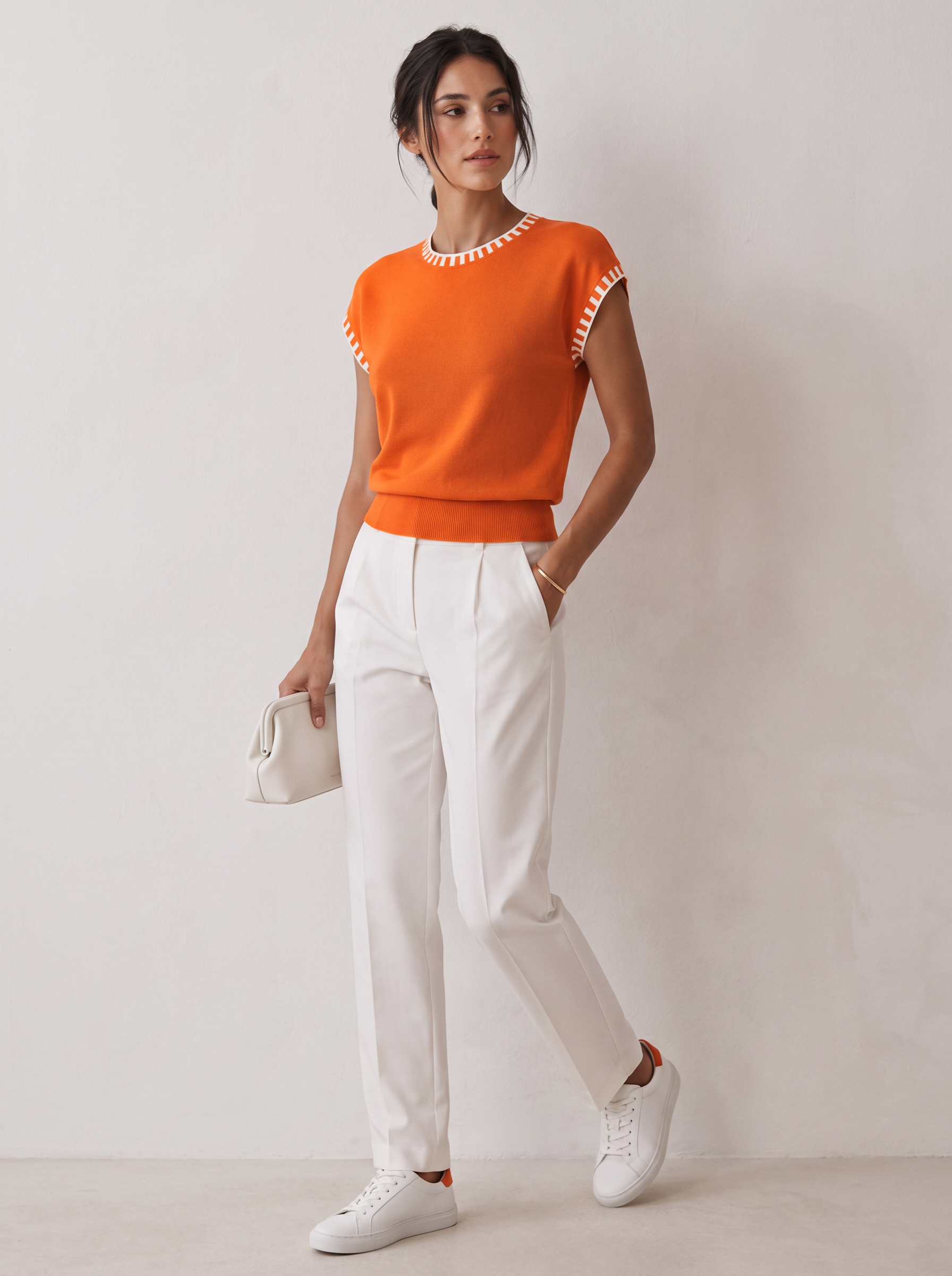 Contrast Trim Cap Sleeve Knit Top - view 4