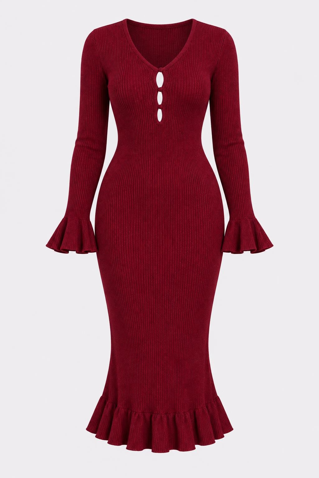 Polyester Blend Midi Dress With Ruffle Hem - 1