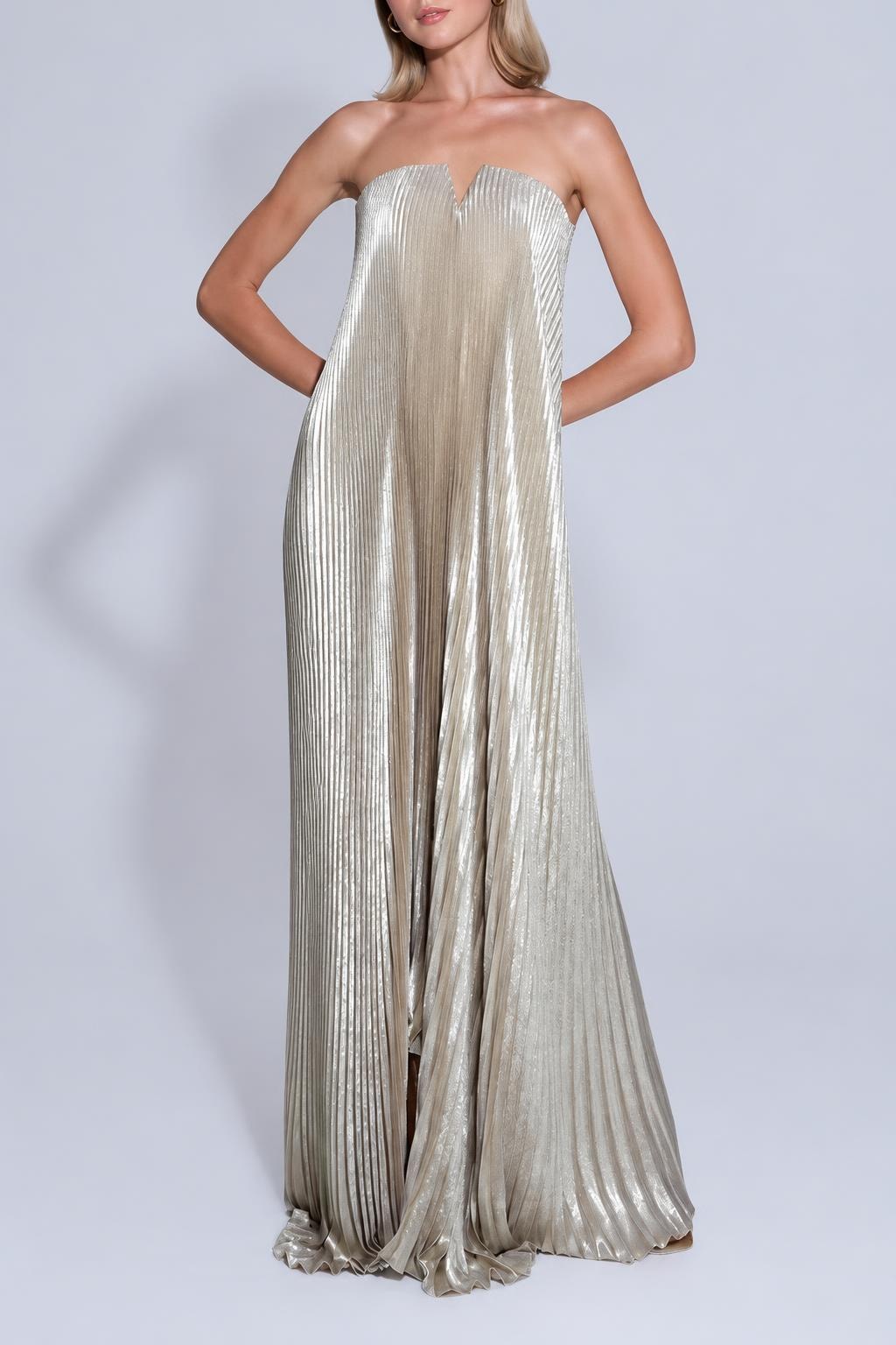 Polyester Maxi Dress With Pleated Off Shoulder - 4