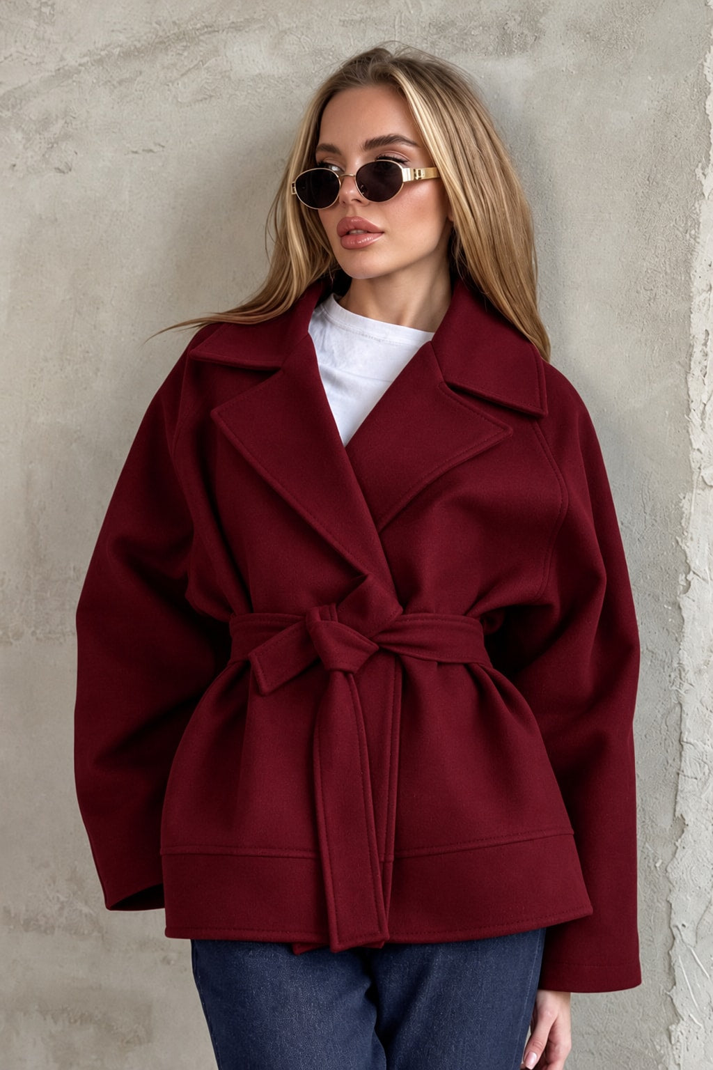 Polyester Jacket Cropped Tie-Waist Style - 3