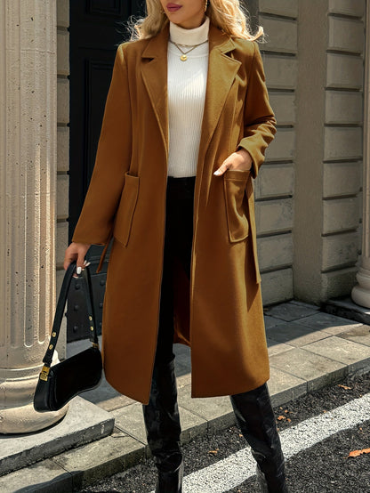 Tailored belted long coat with waist tie - view 12