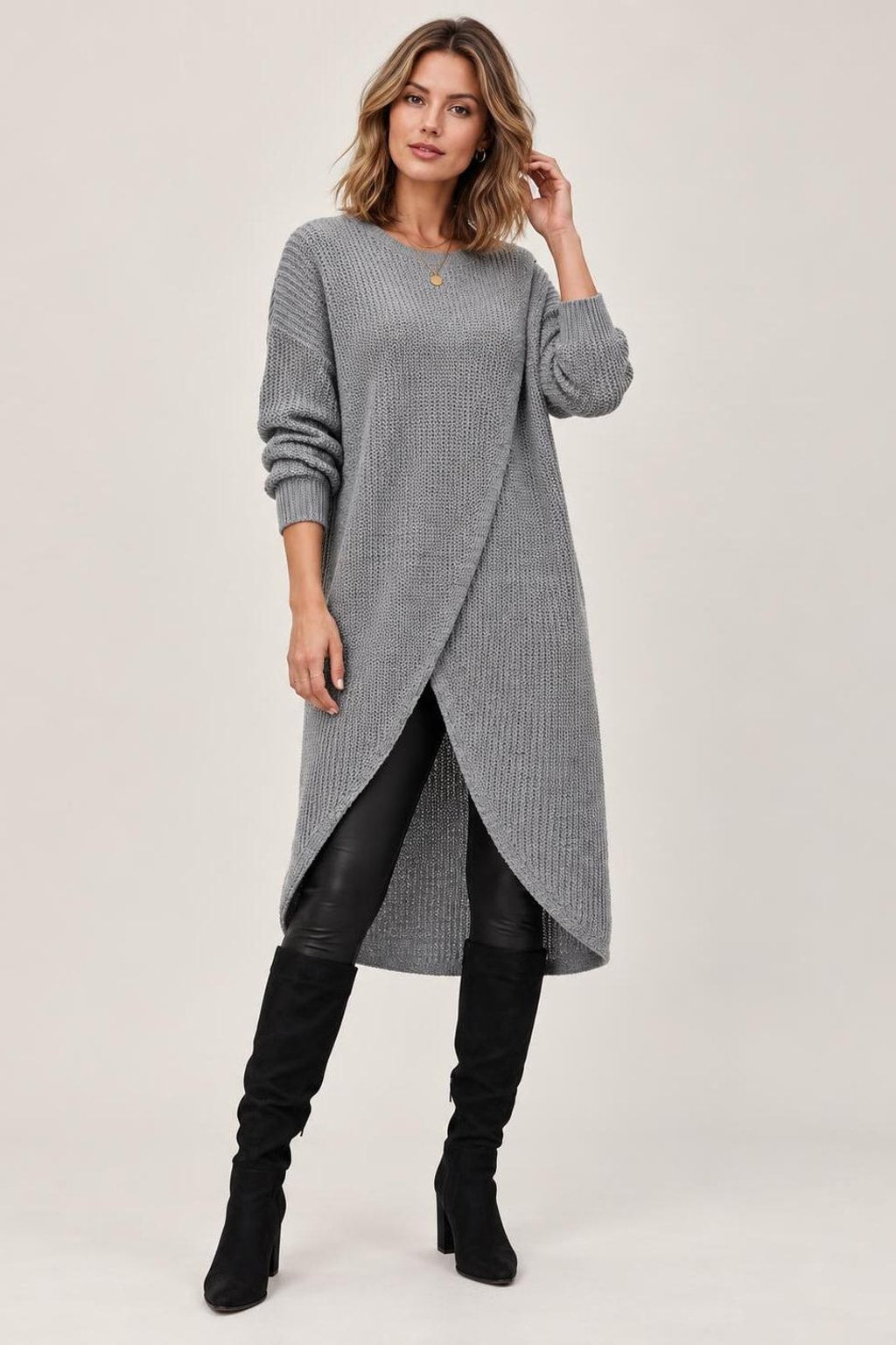 Rib Knit Wrap-Front Tunic Top - 4