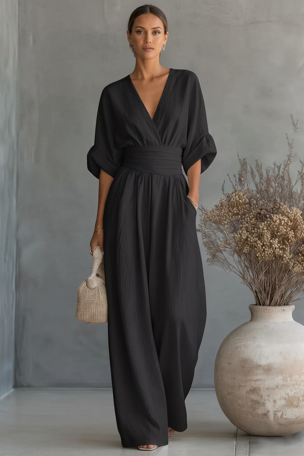 Polyester Wide Leg Jumpsuit With Ruched Detail - 5
