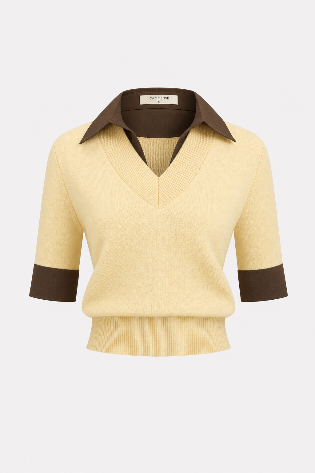 Contrast Collar Knit Top, Elbow Sleeves - view 7