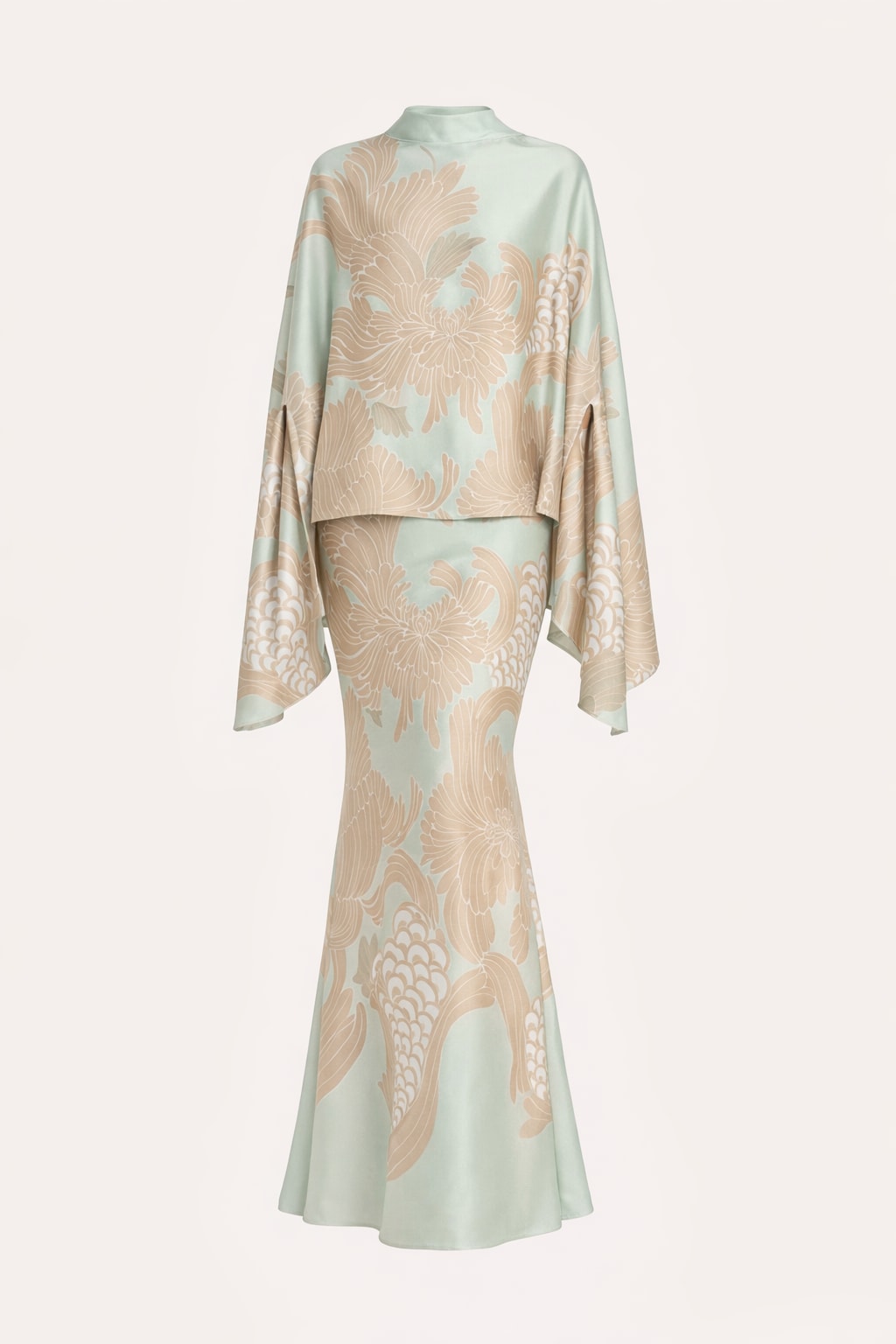 Floral Cape Top Two Piece Set with Draped Silhouette - 1
