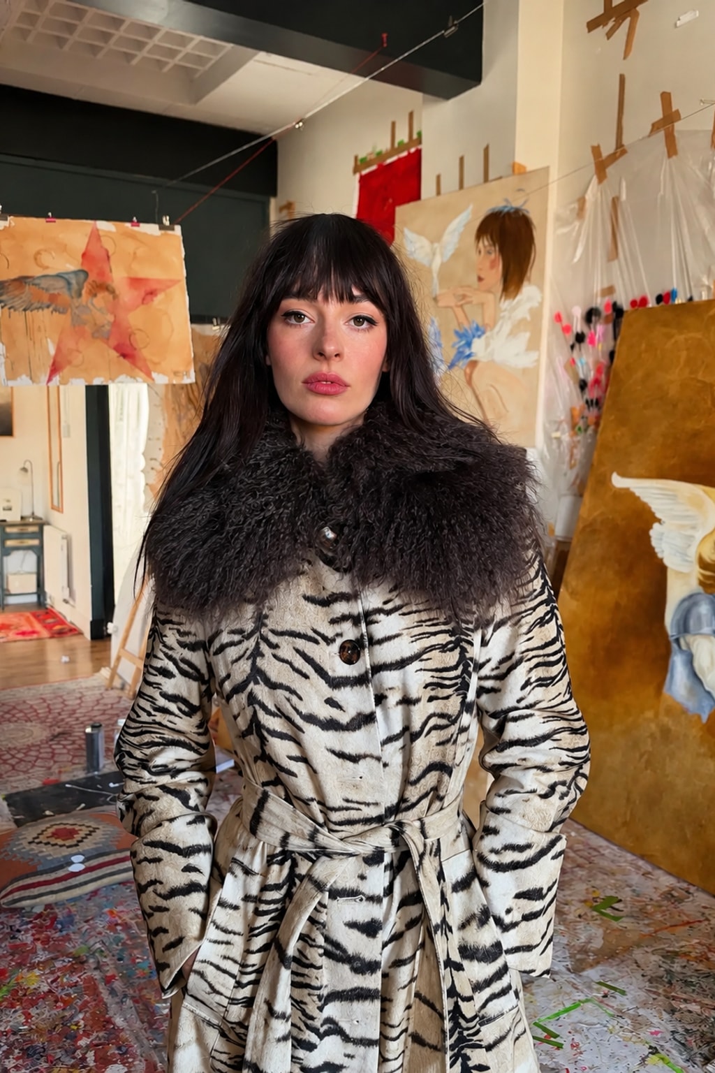 Fur Collar Long Coat Leopard Print Jacket - 6