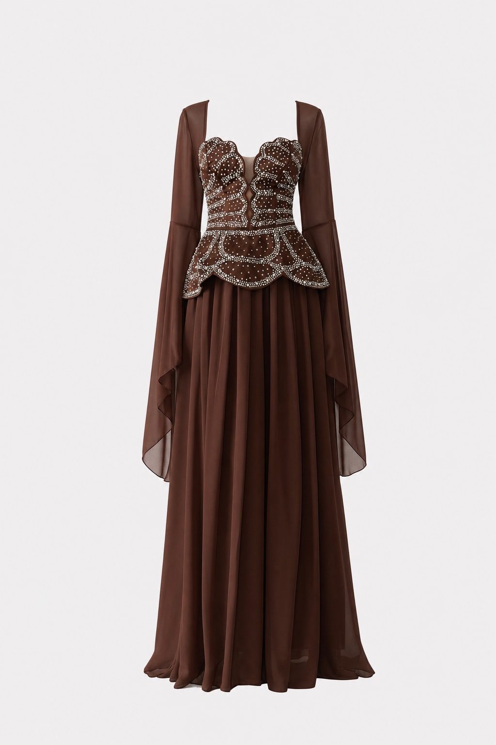 Chiffon Beaded Peplum Maxi Dress - 1