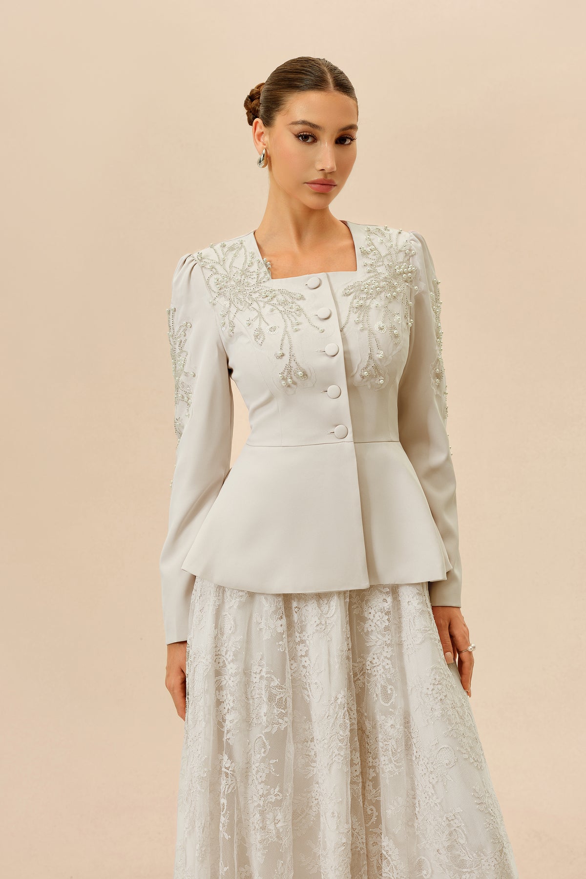 Pearl Peplum Jacket and Lace Maxi Dress Set - view 3