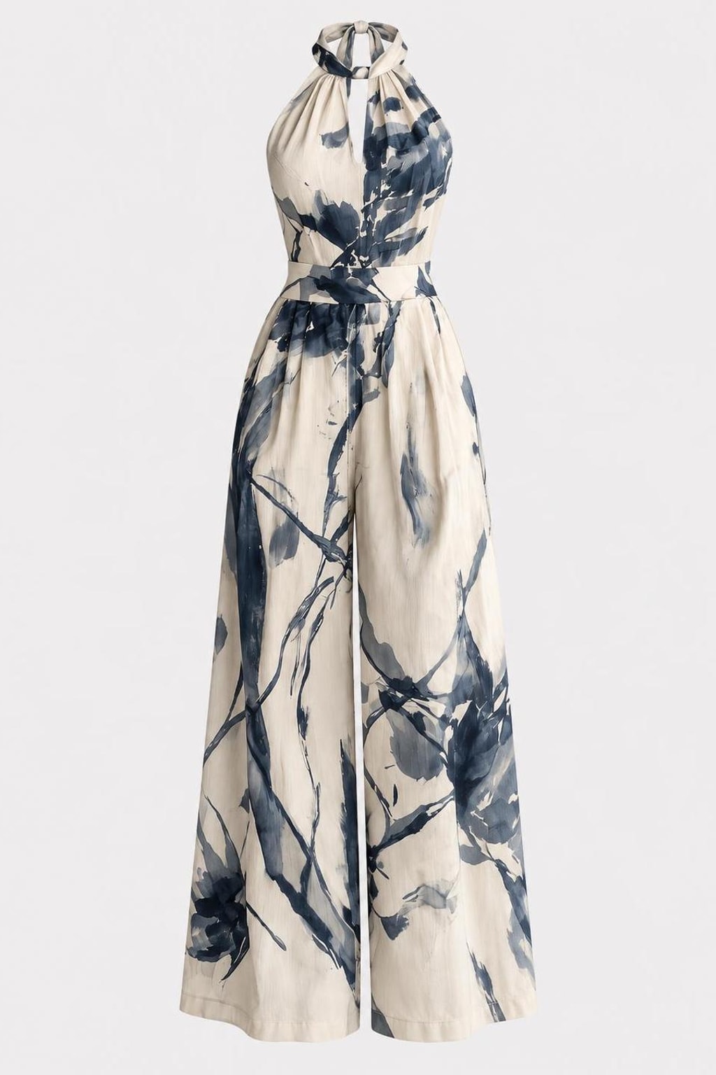 Halter Neck Jumpsuit With Artistic Print - 1