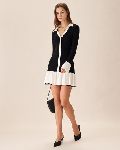 Black Bell Sleeve Knit Mini Dress - view 2