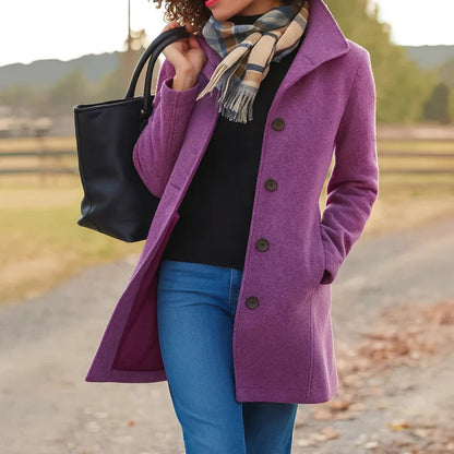 Wool blend pea coat with notched collar - view 6