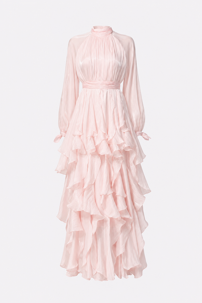 Balloon Sleeve Ruffle Trim Modest Maxi Dress - view 6