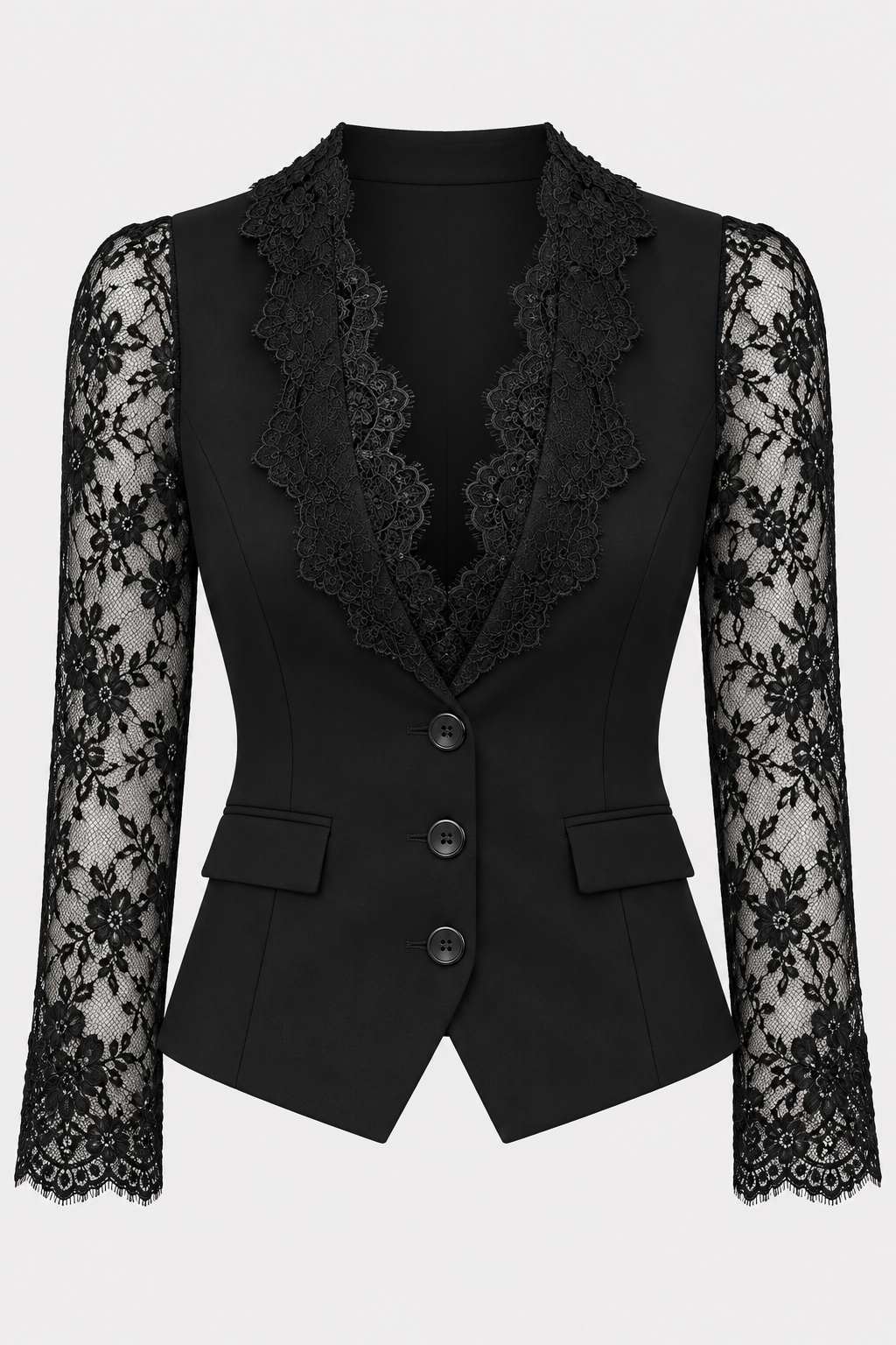 Blazer Vest With Lace Panel Sleeves 