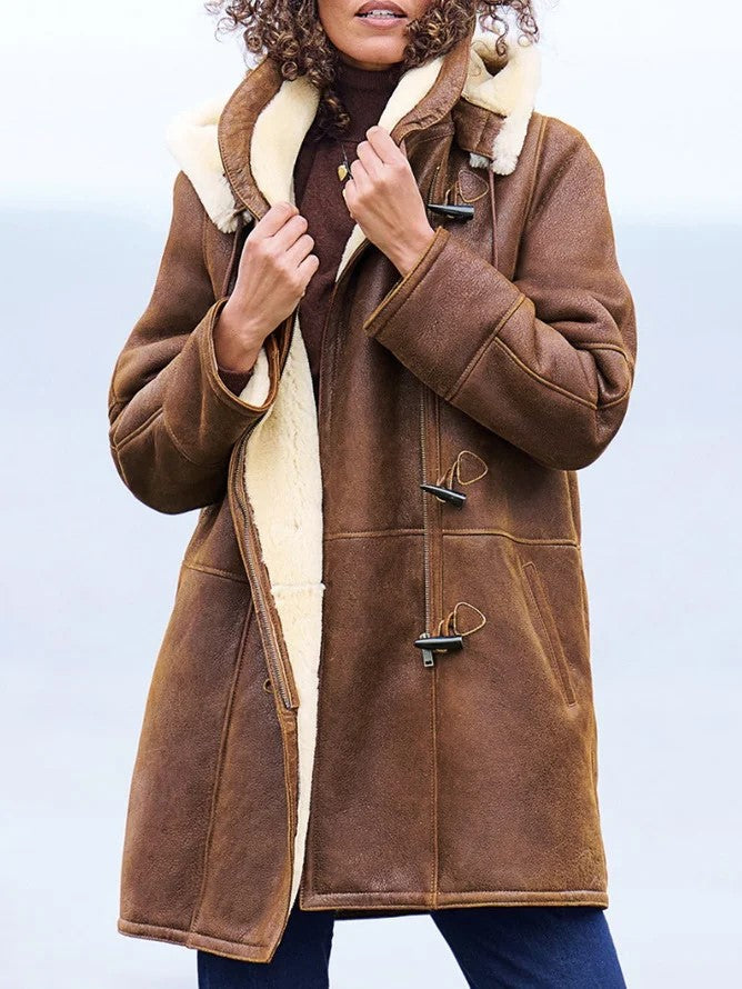 Brown Fleece-Lined Hooded Winter Coat - view 2