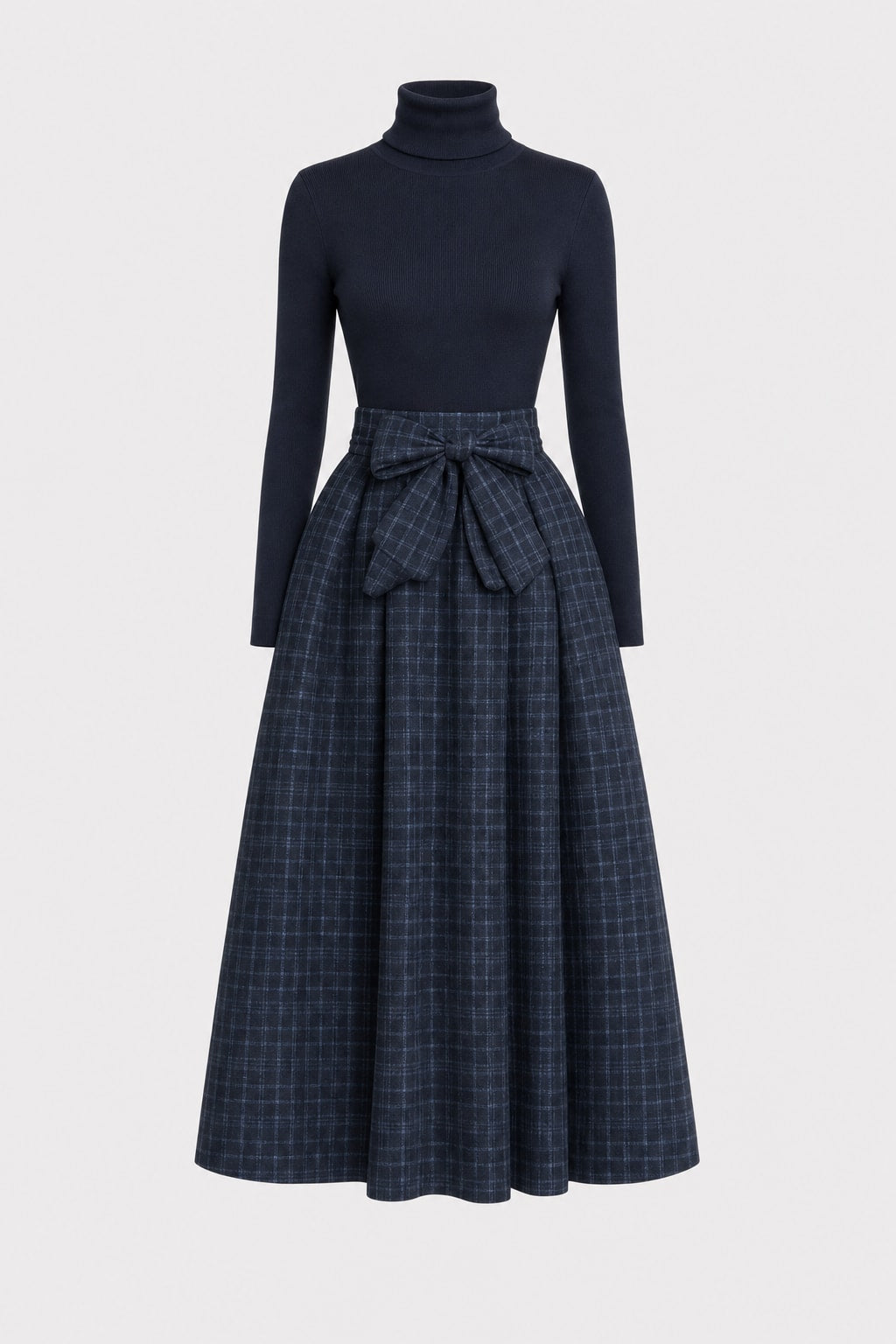Plaid Skirt And Turtleneck Two-Piece Set - 1
