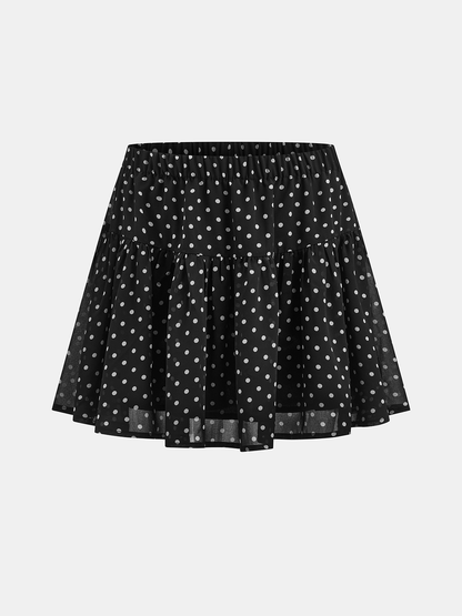 Black Polka Dot Chiffon Top and Skirt Set - view 6