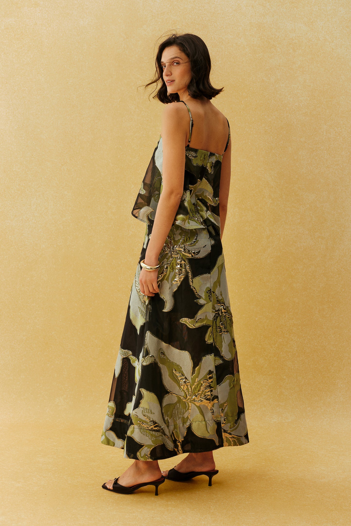 Floral Jacquard Mesh Maxi Dress, Strappy - view 4