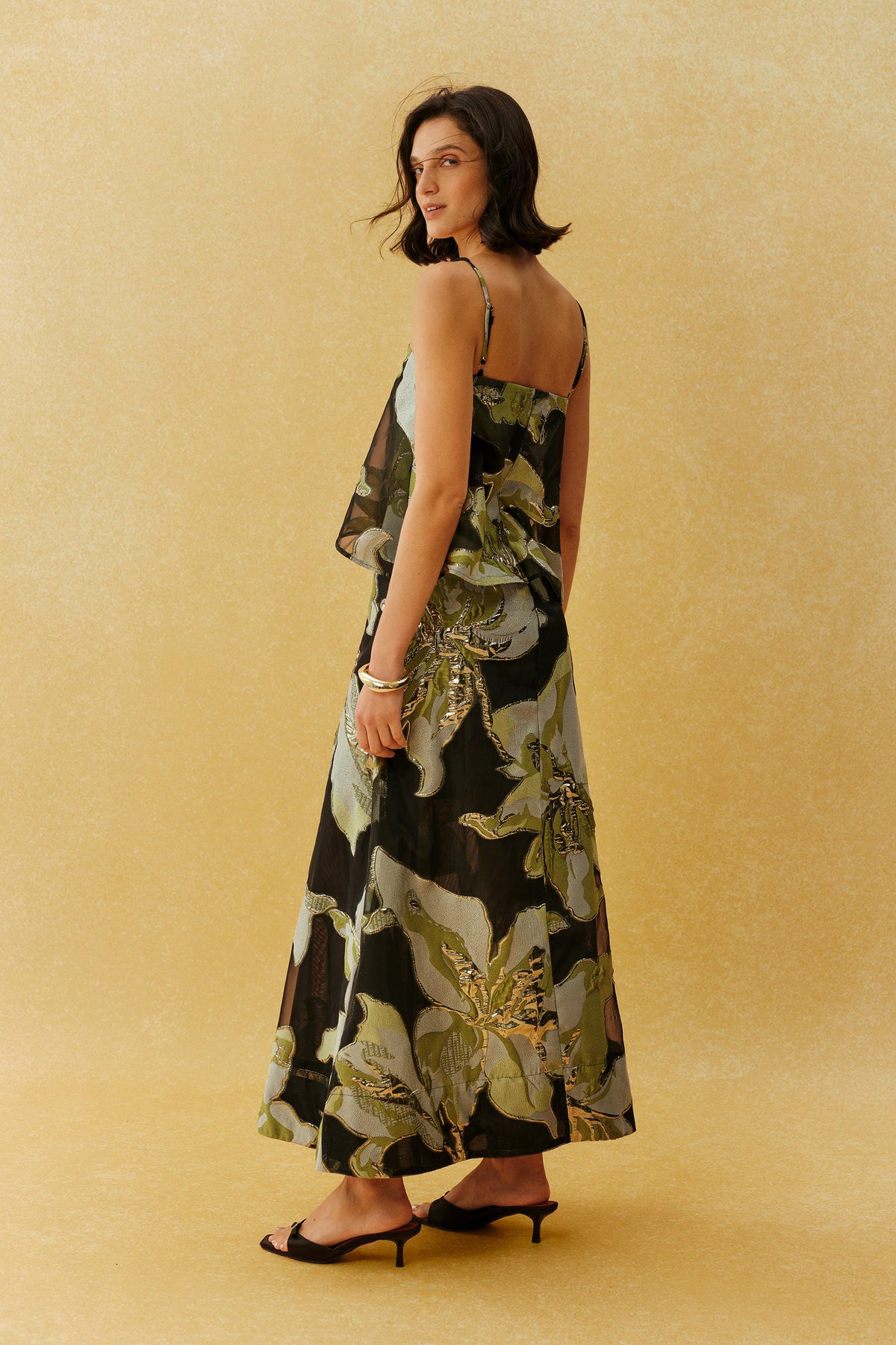 Floral Jacquard Mesh Maxi Dress, Strappy - view 4