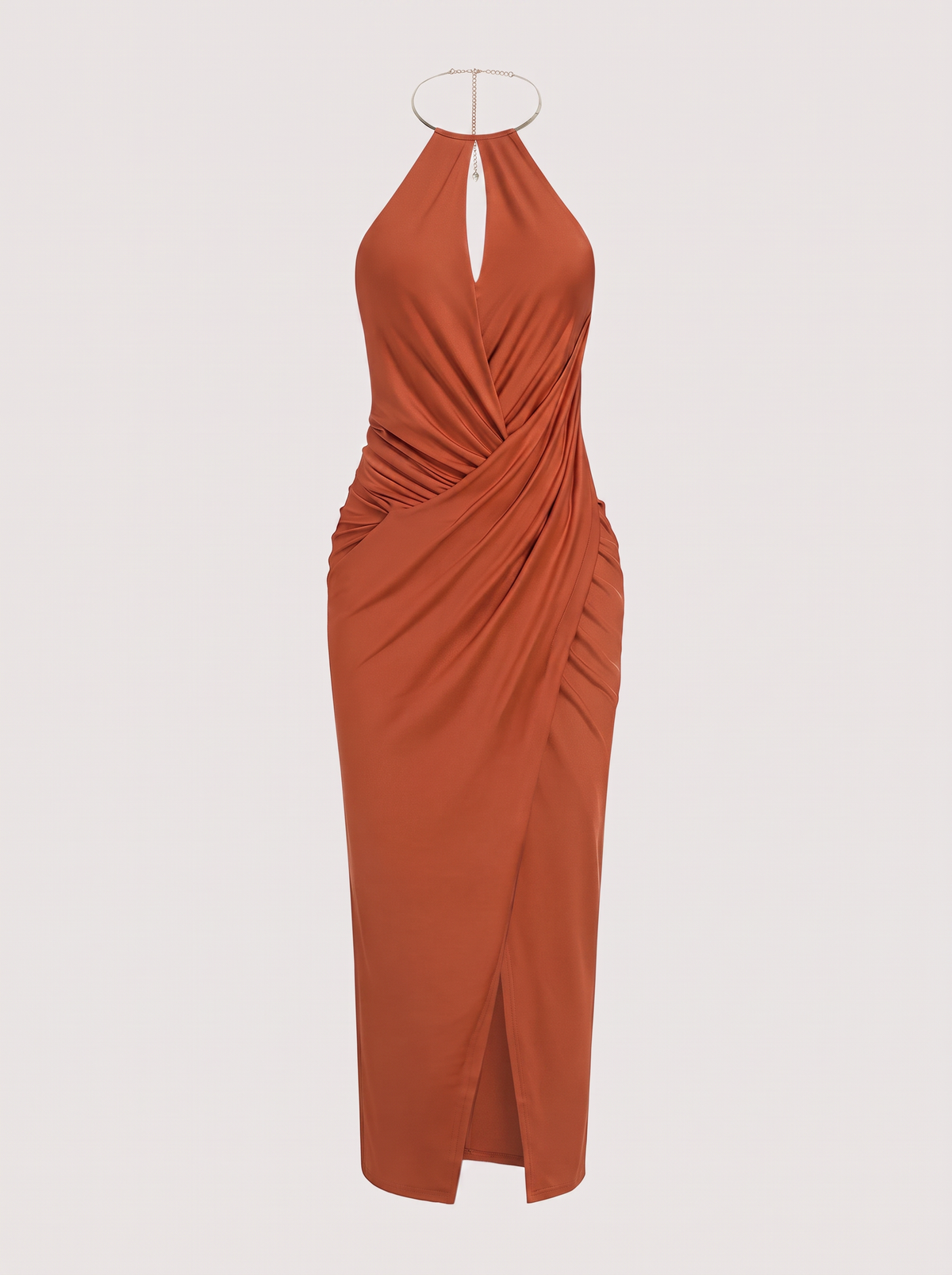 Metallic Jersey Ruched Halter Maxi Dress - view 5