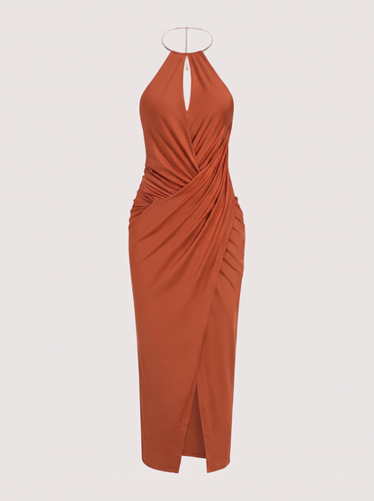 Metallic Jersey Ruched Halter Maxi Dress - view 5
