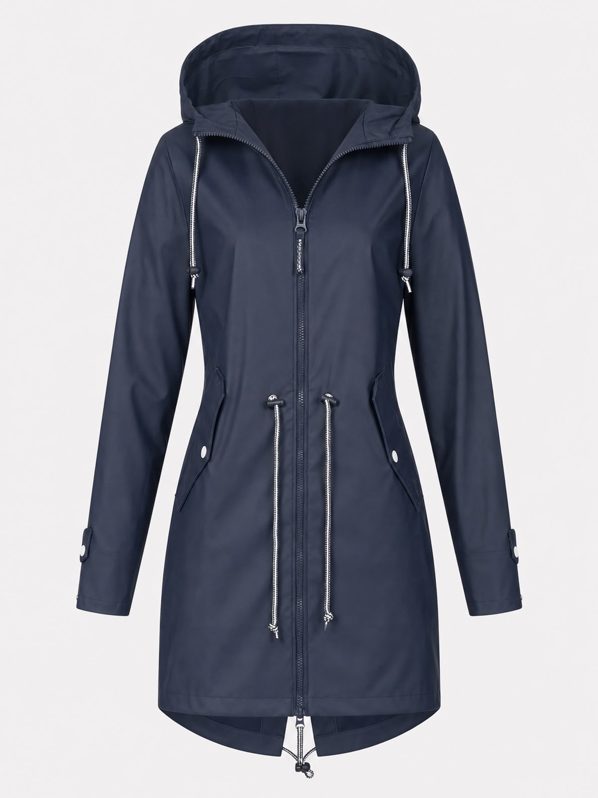 Cozy Water Repellent Hooded Rain Jacket with Drawstring Waist - 1