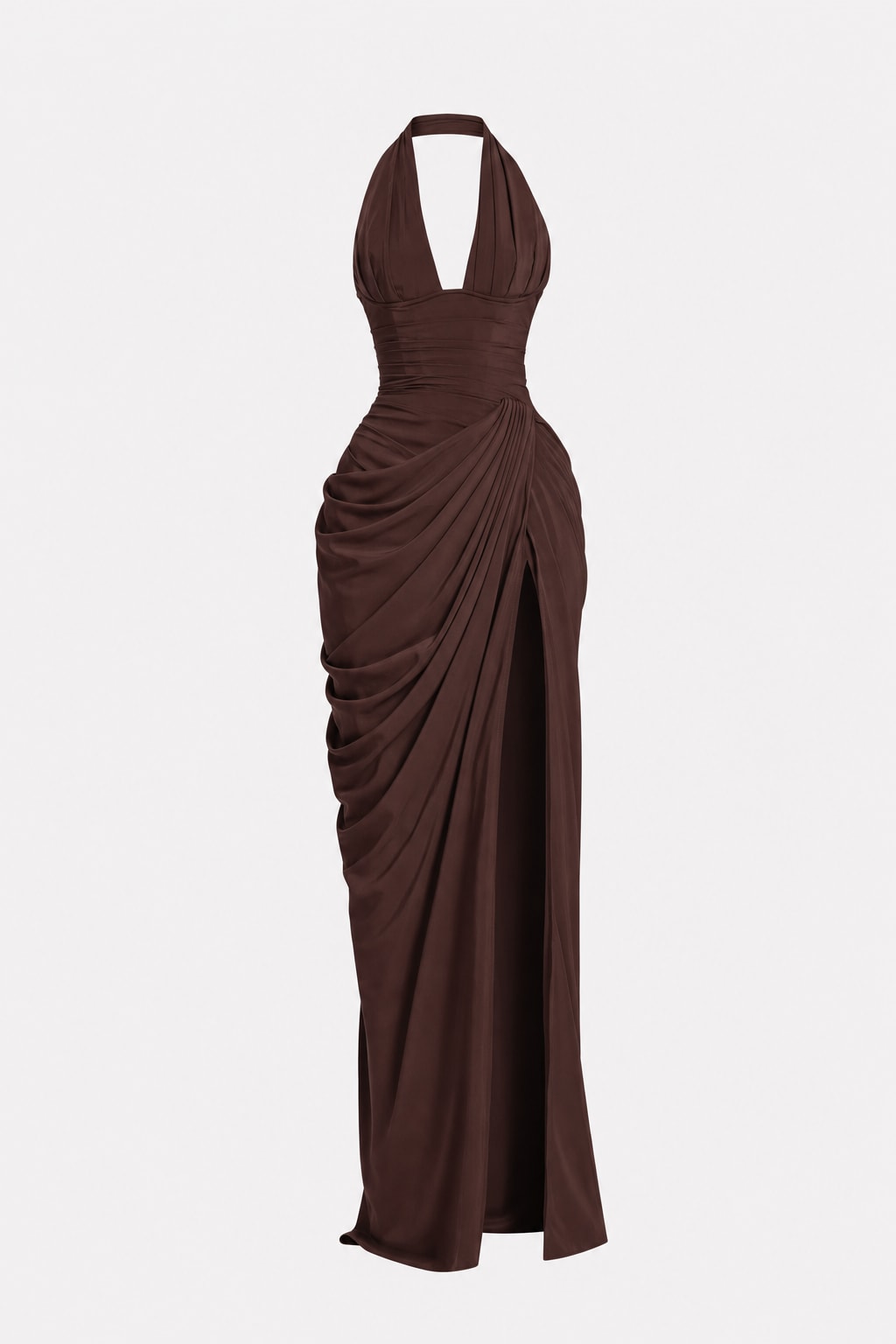 Chiffon Halter Maxi Dress With Thigh Split - 1