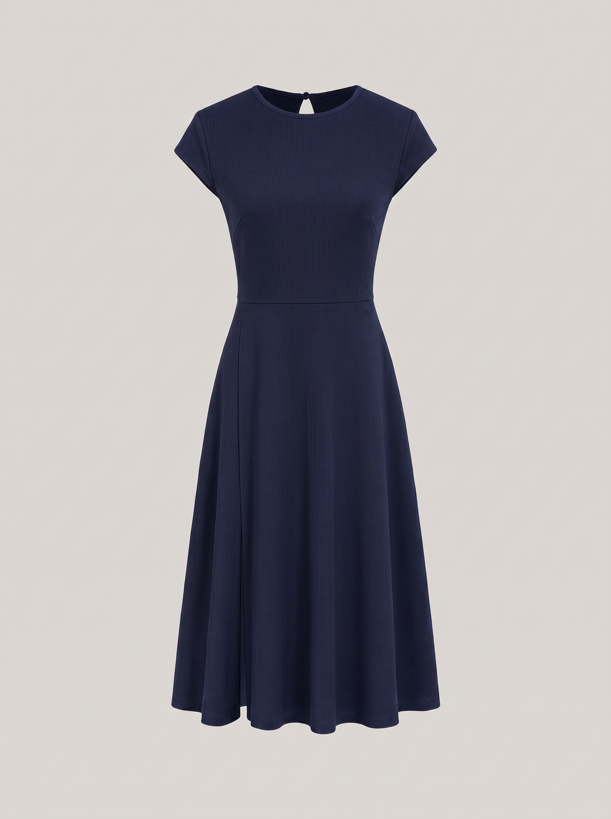 Navy Knit Backless A-Line Midi Dress - view 7