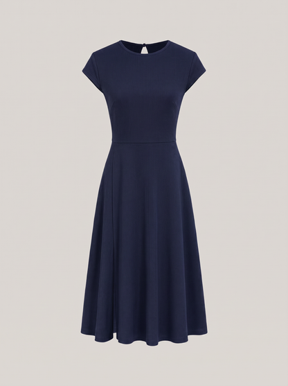 Navy Knit Backless A-Line Midi Dress - view 7