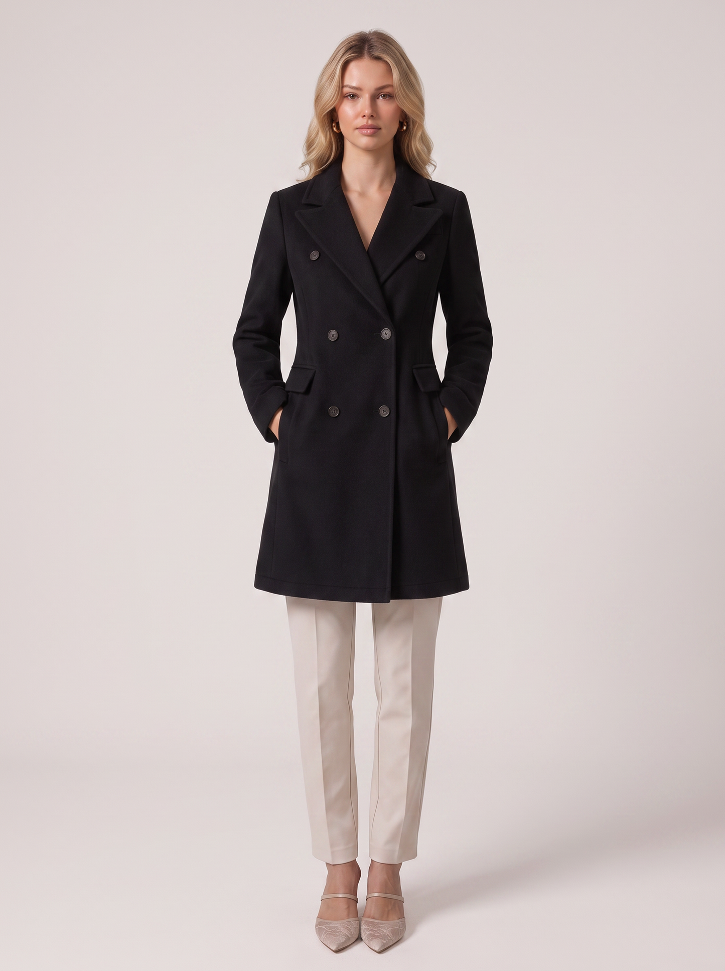 Double breasted longline coat with notch lapel - view 4