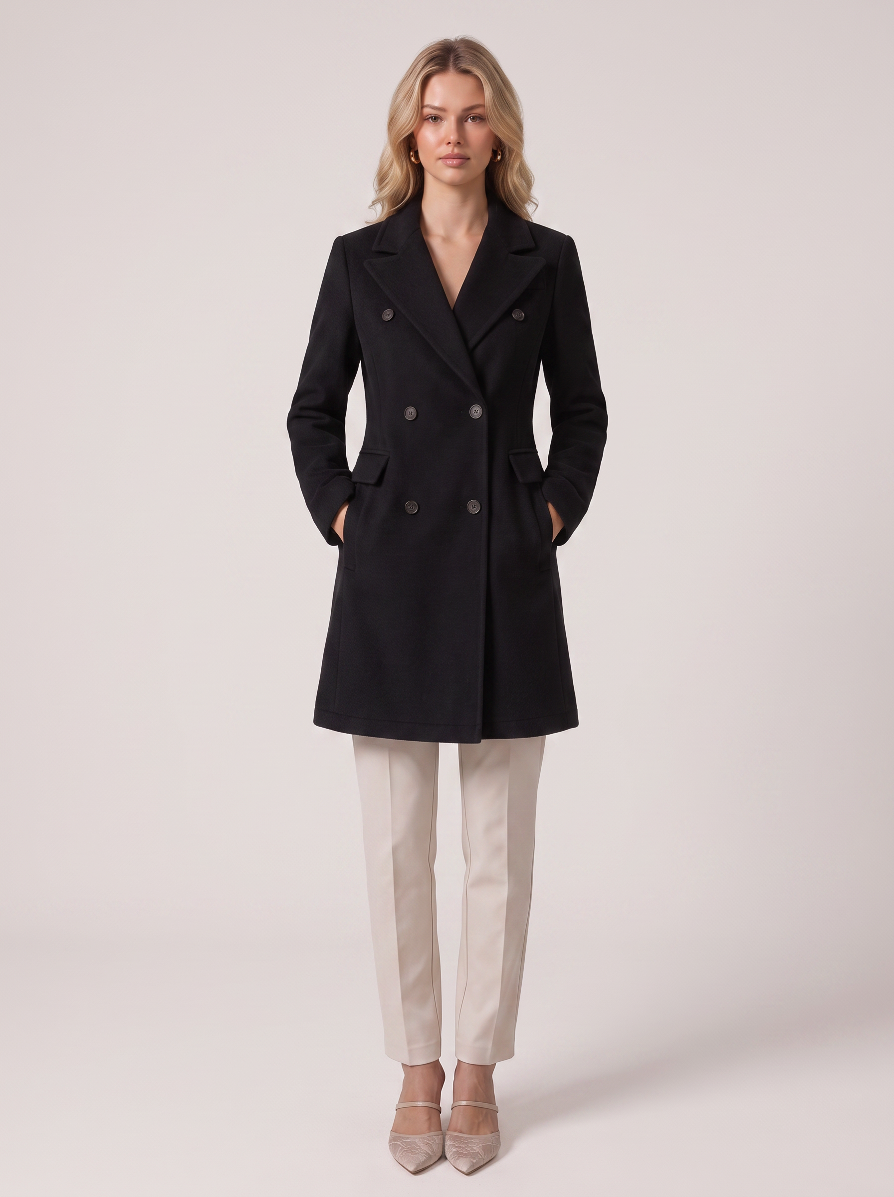 Double breasted longline coat with notch lapel - view 4